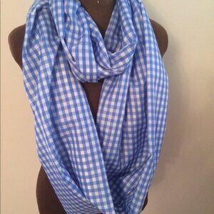 Handmade Medium Blue/White Gingham Infinity Scarf
